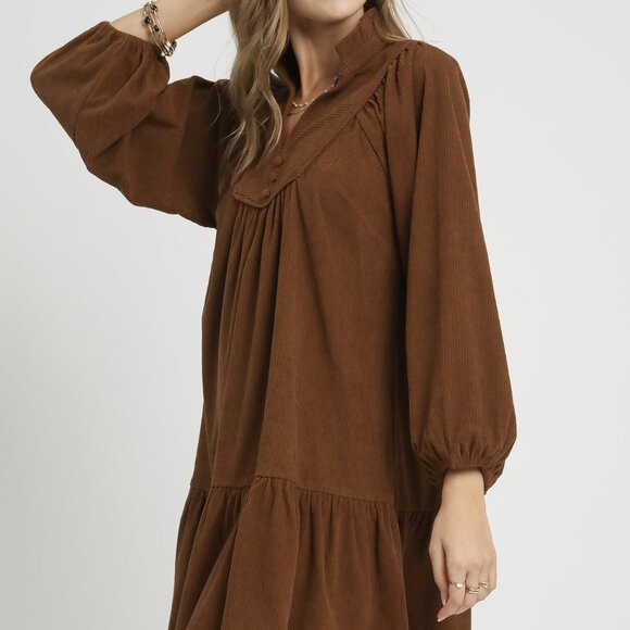 Umgee‎ Corduroy Tiered Babydoll Dress - Picture 3 of 5